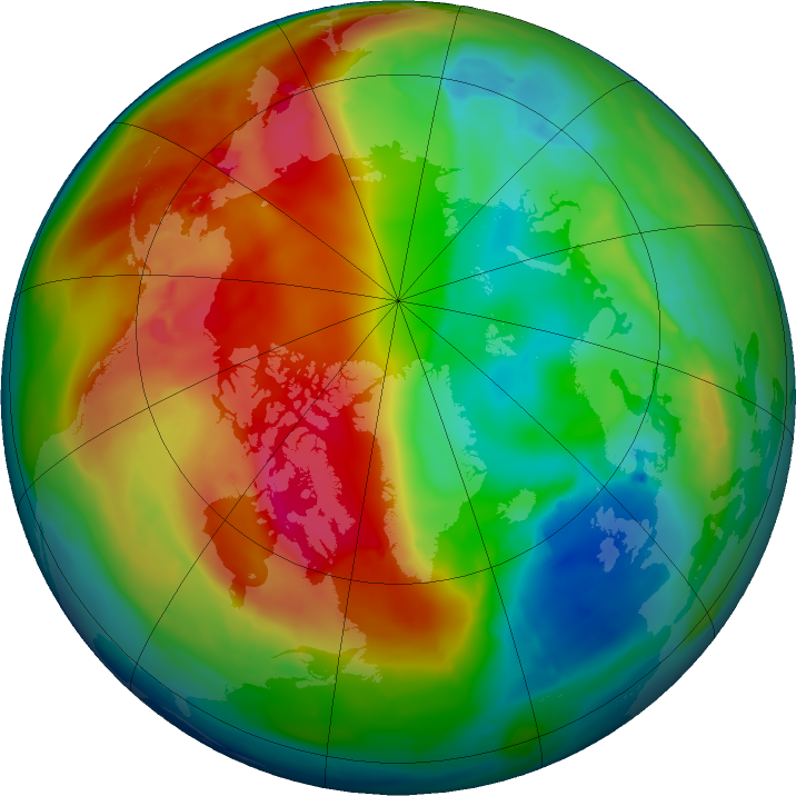 Arctic ozone map for 31 January 2016